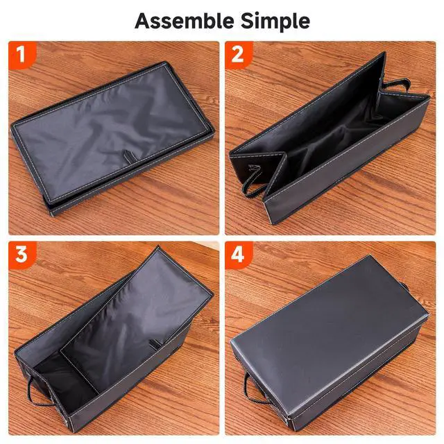 Alt view image 5 of 5 - VHS Storage Box Set 2-Pack Faux Leather Cassette Tape Storage Bins Holds 14 Clamshell Tapes Each Stackable Vintage Media Organizer-Black