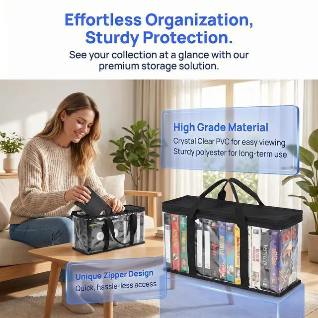 Alt view image 5 of 6 - 4 Pack VHS Storage Bag Hold up to 60 Large VHS Tapes (15 Each Bag)
