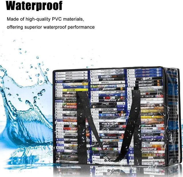 Alt view image 5 of 6 - DVD Blu-ray Storage Bag, 2 Pack Portable Storage Bags Hold 140 DVDs, 180 Blu-rays Total, Clear Media Organizers with Reinforced Handle for Movies, Video Games, VHS Tapes