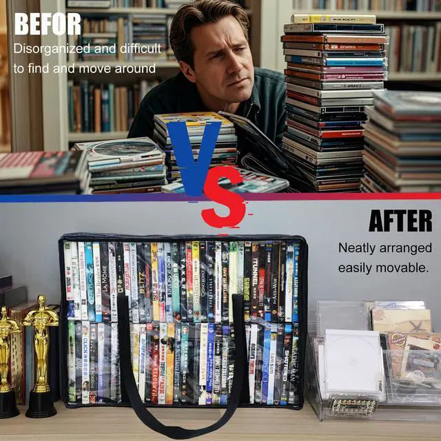 Alt view image 7 of 7 - Clear DVD Storage Bags 6 Pack, Hold 420 DVDs or 540 Blu Rays, Easy Find Media Organizers with Reinforced Handle for Movies, Video Games, VHS Tapes