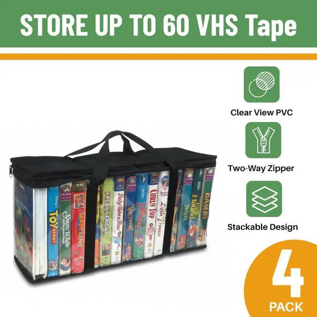 Alt view image 2 of 7 - 4 Pack VHS Storage Bag-Movie Organizer-Video Tape-Handles-Hold 60-No Dust