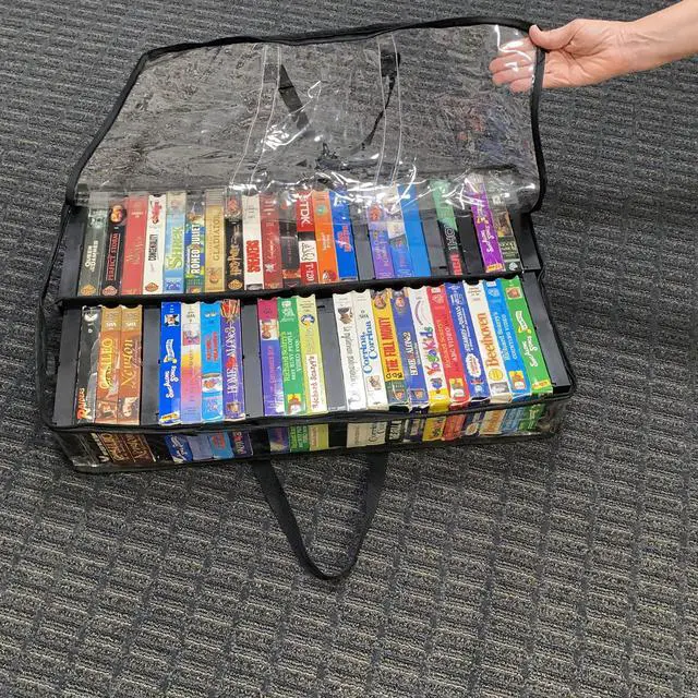 Alt view image 6 of 7 - 2 Pack-VHS Movie Tape Storage Bag/Case, Clear PVC Plastic-Holds 100 Total, Strong Handles-No Dirt/Moisture/Dust