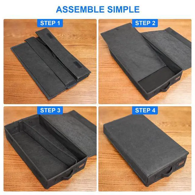 Alt view image 4 of 5 - Cassette Tape Storage Box with Handles and Lid Cassette Tape Holder and Organizer with External Label Slots, Stackable Cassette Storage Rack, 2Pack-Black