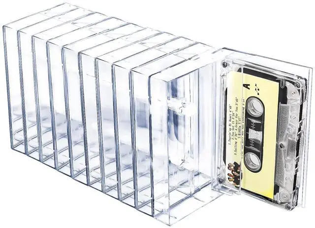Main image of 10-Pack Cassette Tape Storage Cases & Holder - Clear Plastic Audio Cassette Organizer with Anti-Scratch/Dust Protection, Classic Norelco-Style Replacement Boxes (4.28" L x 2.75" W x 0.6" H)