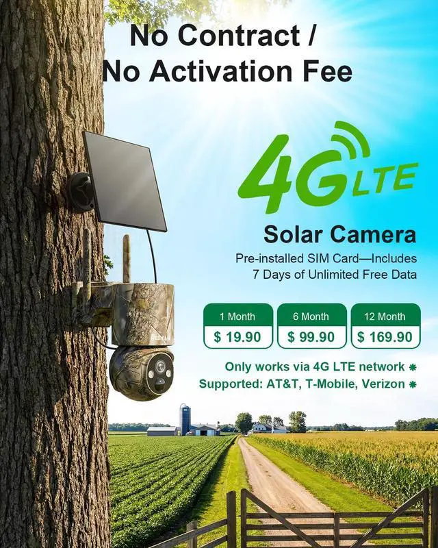 Alt view image 2 of 7 - 4G LTE Cellular Trail Camera with SIM, Solar, 2K 360° PTZ, No WiFi