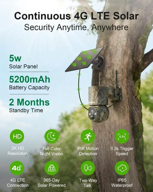 Alt view image 3 of 7 - 4G LTE Cellular Trail Camera with SIM, Solar, 2K 360° PTZ, No WiFi