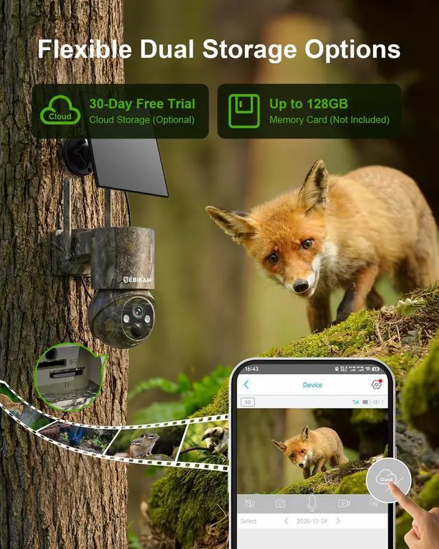 Alt view image 6 of 7 - 4G LTE Cellular Trail Camera with SIM, Solar, 2K 360° PTZ, No WiFi
