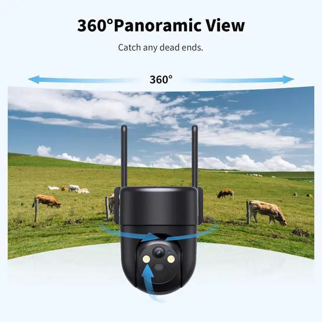 Alt view image 4 of 7 - 4G LTE Cellular Security Cameras Outdoor, 2K 360° View No WiFi Needed Solar Powered Security Camera, Color Night Vision, Built-in SIM Card, Unlimited Data Plan