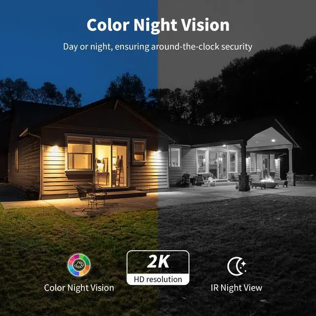 Alt view image 3 of 7 - 4G LTE Cellular Security Cameras Outdoor, 2K 360° View No WiFi Needed Solar Powered Security Camera, Color Night Vision, Built-in SIM Card, Unlimited Data Plan