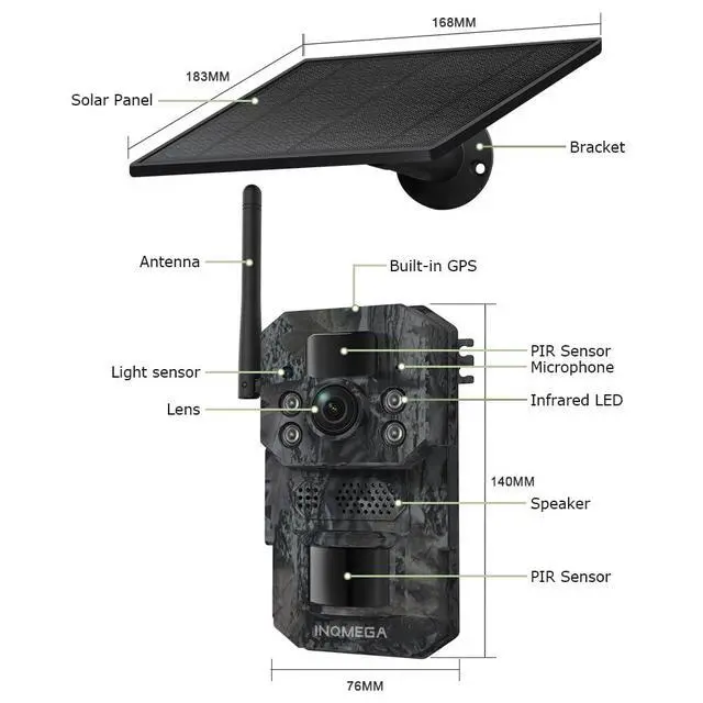 Alt view image 2 of 7 - 4G LTE Solar Trail Camera, 12MP 940nm No-Glow Full Color Night Vision, Dual PIR Motion Detection, Built-in GPS, Two-Way Audio, IP66 Camouflage Wildlife Hunting Camera for Outdoor Monitoring