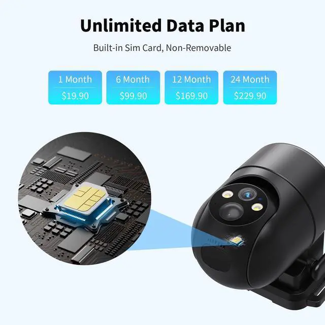 Alt view image 4 of 7 - 4G LTE Cellular Security Camera, No WiFi Security Camera Outdoor Wireless with 360°Full View, Unlimited Data Plan, 2K Color Night Vision, Motion Alert, Built in SIM Card - Black