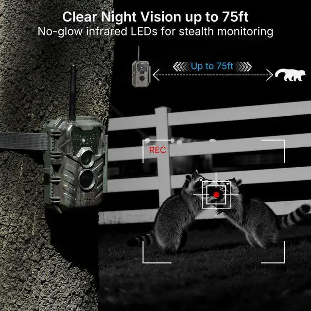 Alt view image 6 of 7 - P90 Pro WiFi Trail Camera (Non-Cellular), 64MP 1296p HD Video, No-Glow Night Vision, Bluetooth App Control, Motion Activated, IP66 Waterproof Game Camera for Wildlife & Backyard Monitoring