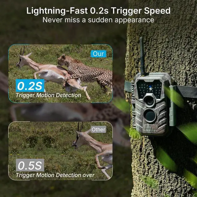 Alt view image 7 of 7 - P90 Pro WiFi Trail Camera (Non-Cellular), 64MP 1296p HD Video, No-Glow Night Vision, Bluetooth App Control, Motion Activated, IP66 Waterproof Game Camera for Wildlife & Backyard Monitoring