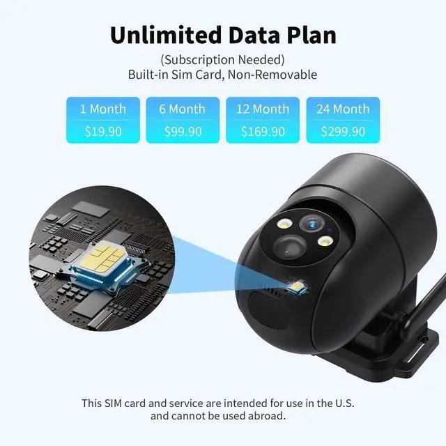 Alt view image 2 of 7 - 4G LTE Cellular Security Cameras Outdoor, 2K 360° View No WiFi Needed Solar Powered Security Camera, Color Night Vision, Built-in SIM Card, Unlimited Data Plan