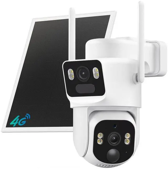 Main image of Dual Lens 4G LTE Cellular Security Camera, 2K HD Video, No WiFi Needed, 360° View Camera with Night Vision, Easy to Install, PIR Alarm, Built-in SIM Card(Supports Verizon/AT&T/T-Mobile) - White