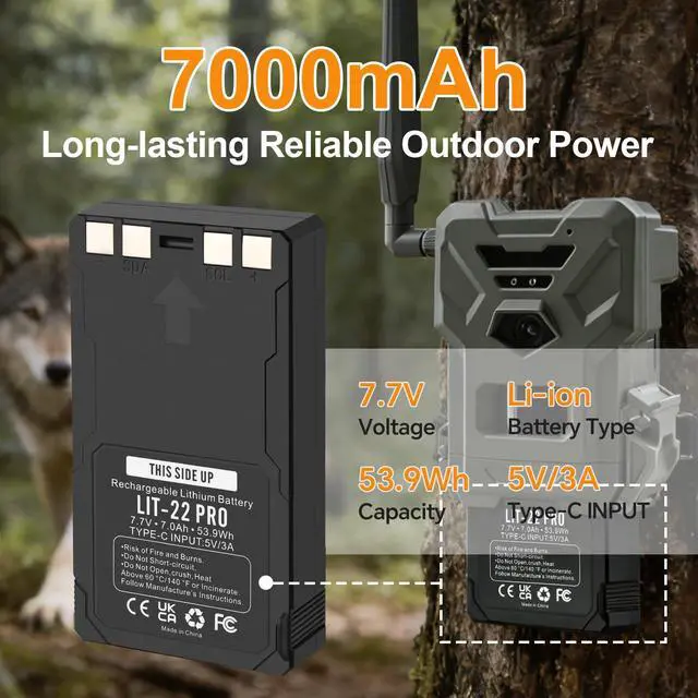 Alt view image 3 of 7 - 2 Pack 7000mAh LIT-22 Pro Battery for Spypoint Cellular Trail Cameras