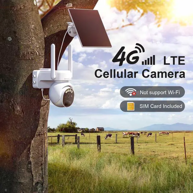 Alt view image 2 of 7 - 4G LTE Cellular Security Camera Outdoor, Free Cloud Storage, Off Grid Security Camera No WiFi Solar Powered, 360° PTZ Solar Camera Outdoor Wireless, 2K HD, PIR Motion Sensor, 2 Packs