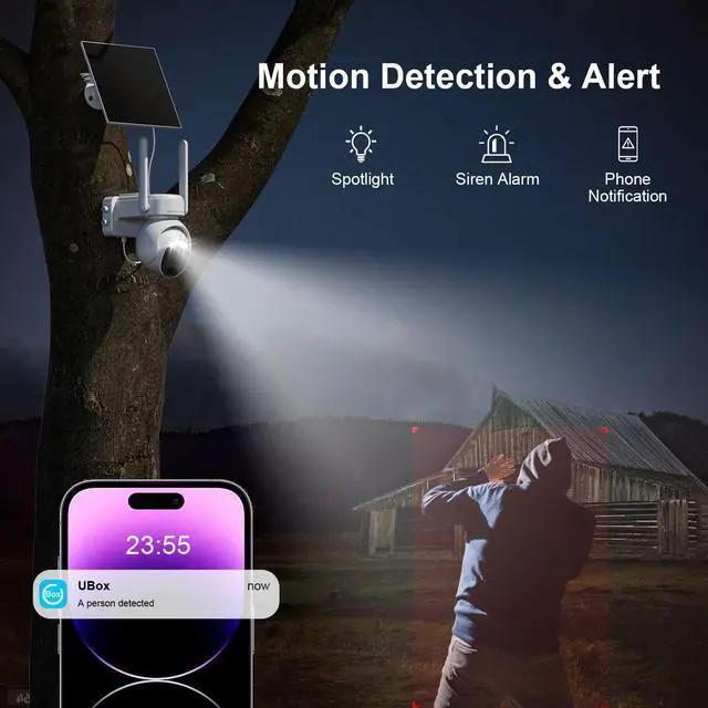 Alt view image 4 of 7 - 4G LTE Cellular Security Camera Outdoor, Free Cloud Storage, Off Grid Security Camera No WiFi Solar Powered, 360° PTZ Solar Camera Outdoor Wireless, 2K HD, PIR Motion Sensor, 2 Packs