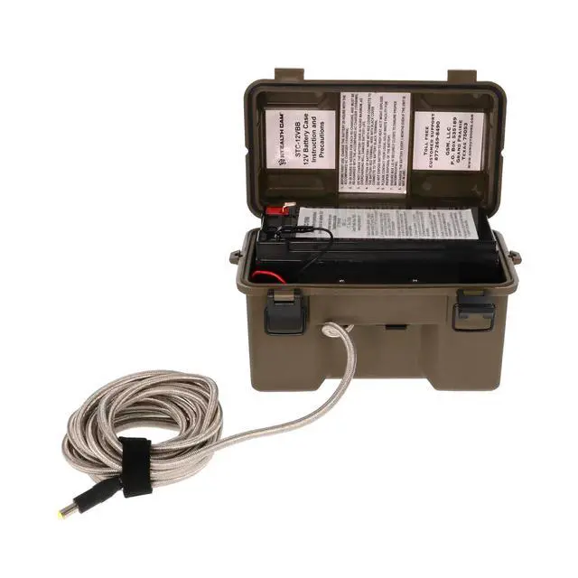Alt view image 2 of 6 - 12V Battery Box Kit - Portable Compact Waterproof Sealed Battery Charging Box for Hunting Trail Cameras w/ External Power Jack | AC Charger, 10Ft Steel Cable Included