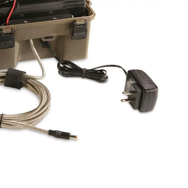 Alt view image 5 of 6 - 12V Battery Box Kit - Portable Compact Waterproof Sealed Battery Charging Box for Hunting Trail Cameras w/ External Power Jack | AC Charger, 10Ft Steel Cable Included