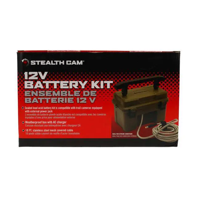 Alt view image 6 of 6 - 12V Battery Box Kit - Portable Compact Waterproof Sealed Battery Charging Box for Hunting Trail Cameras w/ External Power Jack | AC Charger, 10Ft Steel Cable Included