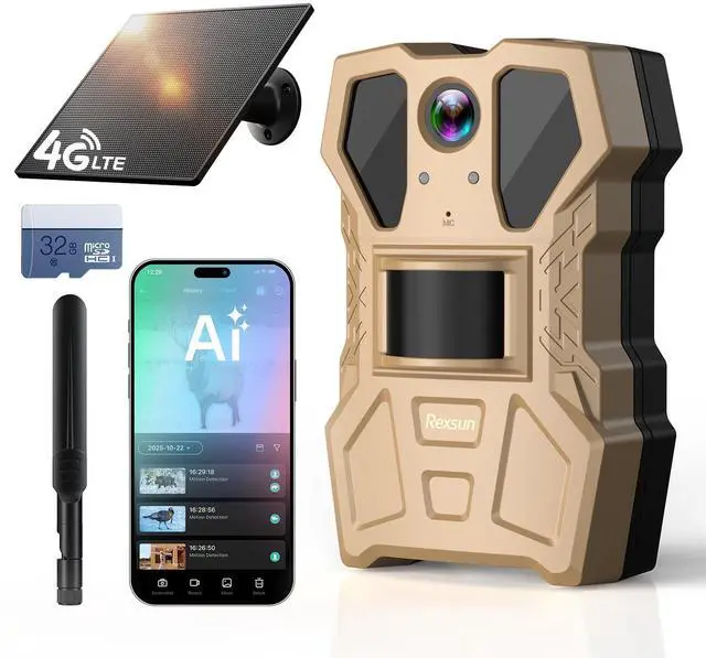 Main image of 4G Cellular Trail Camera w/Live Feed, AI Detection for Deer, 33MP Photo 2K HD Video, Solar-Powered Live Streaming Game Camera No-Glow IR Flash, 120° FOV, IP65 Waterproof, 32GB SD Card Included