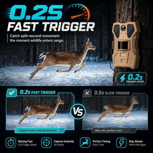 Alt view image 5 of 7 - 4G Cellular Trail Camera w/Live Feed, AI Detection for Deer, 33MP Photo 2K HD Video, Solar-Powered Live Streaming Game Camera No-Glow IR Flash, 120° FOV, IP65 Waterproof, 32GB SD Card Included