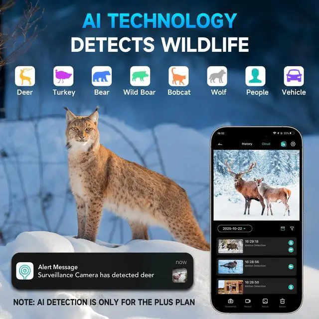 Alt view image 7 of 7 - 4G Cellular Trail Camera w/Live Feed, AI Detection for Deer, 33MP Photo 2K HD Video, Solar-Powered Live Streaming Game Camera No-Glow IR Flash, 120° FOV, IP65 Waterproof, 32GB SD Card Included