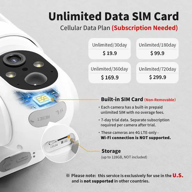 Alt view image 4 of 7 - 2 Pack 4G LTE Cellular Security Cameras, Solar Powered Outdoor Camera No WiFi Needed for Farm&Ranch, 2K Night Vision, 360° View, Built in SIM Card(Support Verizon/AT&T/T-Mobile) - White