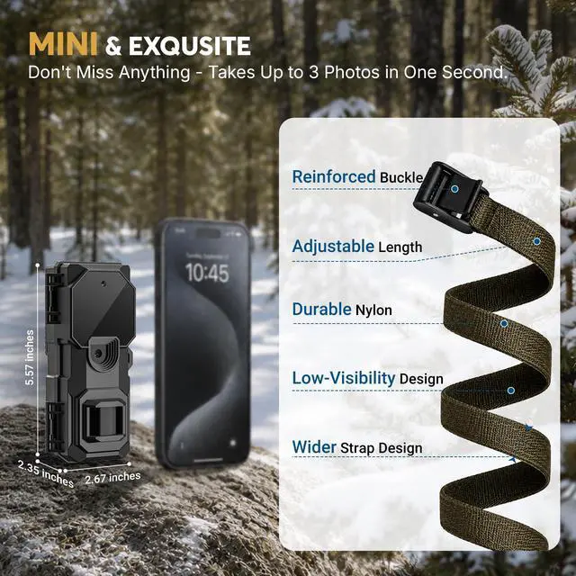 Alt view image 6 of 7 - 36MP 2K Mini Trail Camera with Secure Mounting, IP66 Waterproof