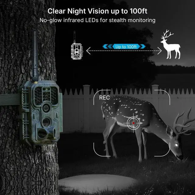 Alt view image 5 of 7 - P200 WiFi (Non-Cellular) Trail Camera, 64MP Photo, 1296p Video, Bluetooth WiFi App Control, 0.1s Motion Detection, No Glow Night Vision 100ft, for Wildlife Animal Scouting or Backyard
