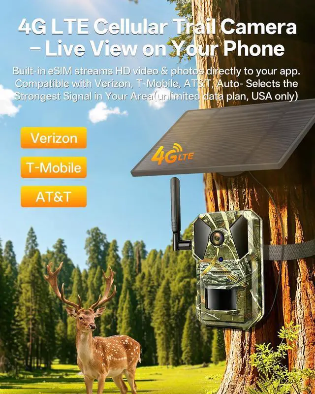 Alt view image 2 of 7 - Field Trail Camera Cellular for Game Tracking & Hunting, Wildlife Research, 4G LTE eSIM Auto Select Network, Color Night Vision, Two-Way Audio & Live Feed, No-Glow IR LEDs