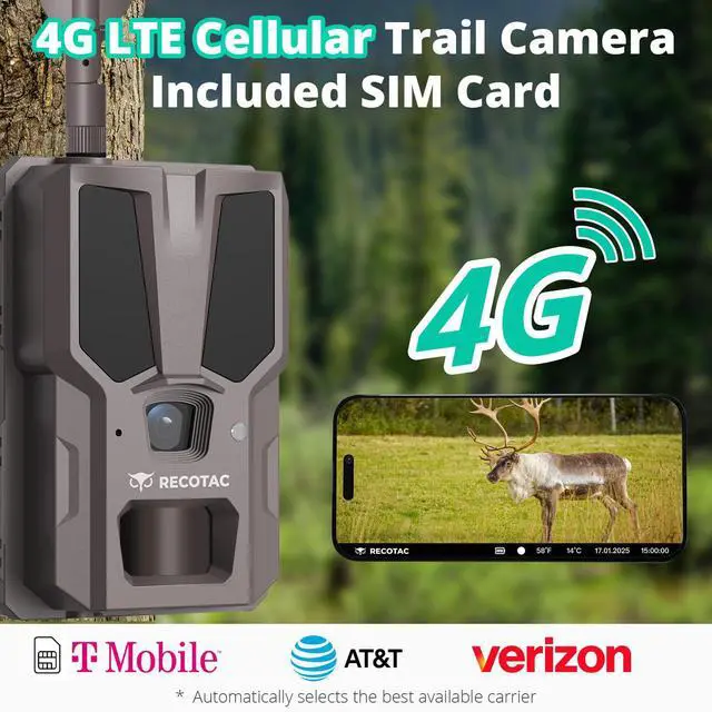 Alt view image 3 of 7 - Sense Cellular Trail Camera - 32MP 1296P Game Camera with AI Photo Upscale,4G LTE Trail Cam No WiFi Need,No Glow Night Vision Motion Activated 0.2s Trigger Time Trail Cam for Outdoor Wildlife