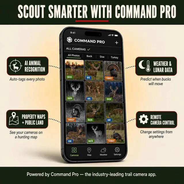 Alt view image 5 of 7 - Fusion MAX Cellular Trail Camera - 36MP Photo & 720P HD Video, 0.35 Sec Trigger, 80FT IR Range, Dual SIM AT&T & Verizon, Command Pro App, FieldMAX Lithium Battery + 32GB SD Card + Cloth