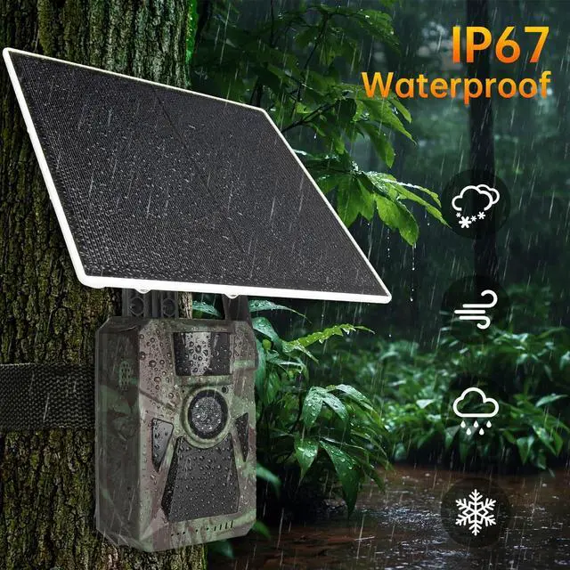 Alt view image 3 of 6 - Solar 4G Cellular Trail Camera 4K 48MP, Built-in 7500mAh Battery, Auto Nationwide Connection, Night Vision, Hunting Game Cam for Wildlife, Security & Surveillance