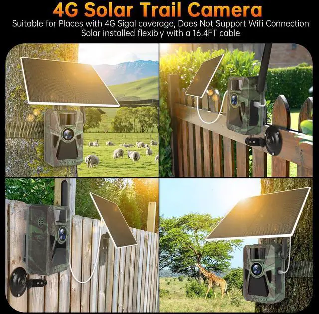 Alt view image 5 of 6 - Solar 4G Cellular Trail Camera 4K 48MP, Built-in 7500mAh Battery, Auto Nationwide Connection, Night Vision, Hunting Game Cam for Wildlife, Security & Surveillance