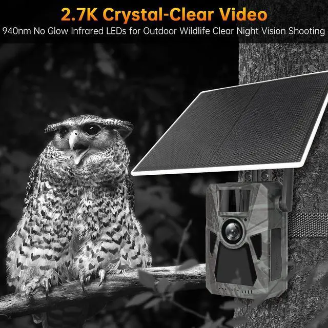 Alt view image 4 of 6 - Solar 4G Cellular Trail Camera 4K 48MP, Built-in 7500mAh Battery, Auto Nationwide Connection, Night Vision, Hunting Game Cam for Wildlife, Security & Surveillance