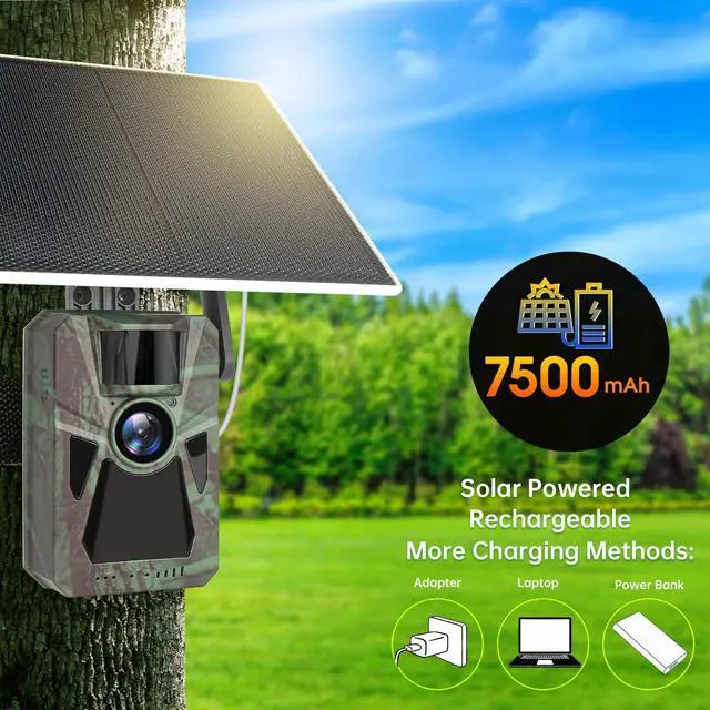 Alt view image 6 of 6 - Solar 4G Cellular Trail Camera 4K 48MP, Built-in 7500mAh Battery, Auto Nationwide Connection, Night Vision, Hunting Game Cam for Wildlife, Security & Surveillance