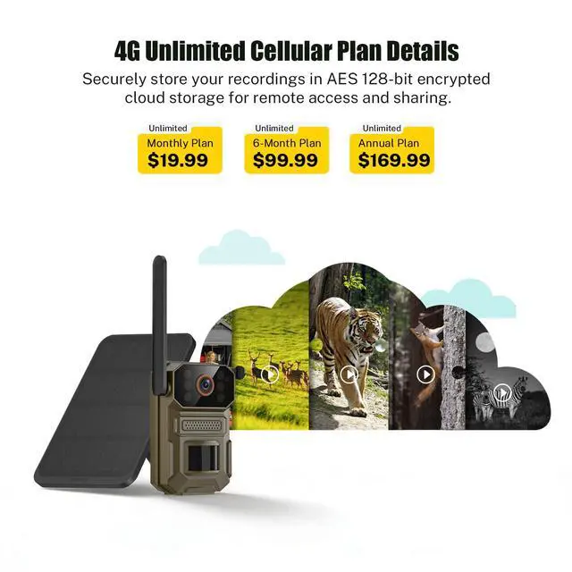 Alt view image 7 of 7 - 4G LTE Cellular Outdoor Security Camera,1080p for Home Security with Motion Detection, 2-Way Audio, Night Vision, IP65, Solar Panel, Built-in SIM Card, Unlimited Plan (Sold Separately)
