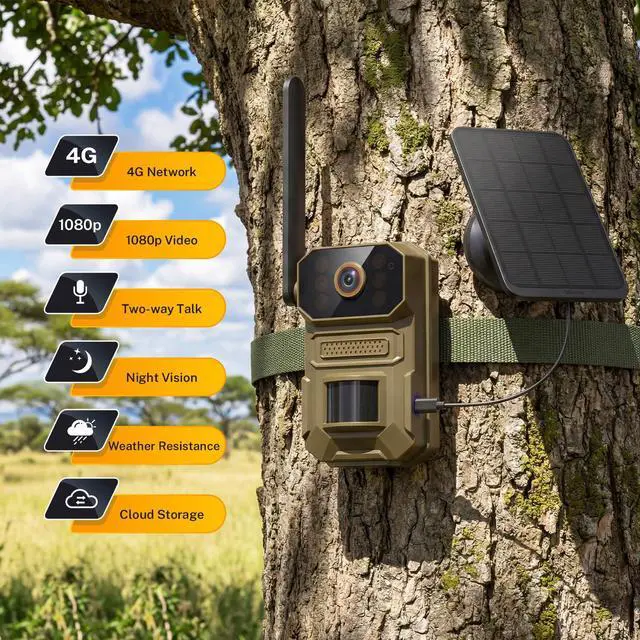 Alt view image 2 of 7 - 4G LTE Cellular Outdoor Security Camera,1080p for Home Security with Motion Detection, 2-Way Audio, Night Vision, IP65, Solar Panel, Built-in SIM Card, Unlimited Plan (Sold Separately)