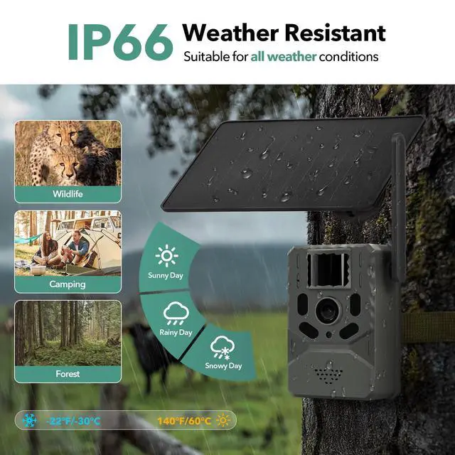 Alt view image 7 of 7 - Cellular Trail Camera 4G Unlimited Data Plan Built-in SIM Card 2K Live Feed Game Camera 0.2s Trigger Solar Powered Trail Camera with Night Vision Motion Activated Waterproof IP66
