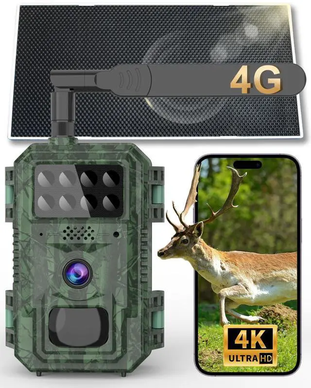 Main image of 4G Cellular Trail Camera-with 4K 48MP Wide Angle 120 Degree,Night Vision up to 100FT, Solar Powered Hunting Camera with SD Storage, IP68 Waterproof, Motion Activated Wildlife Camera
