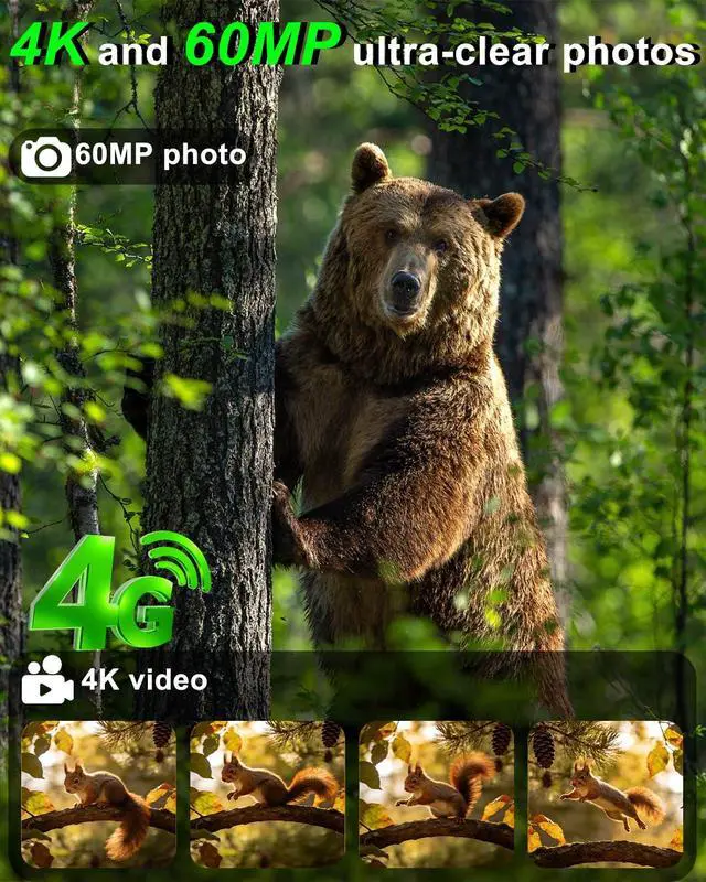 Alt view image 2 of 7 - 4G Cellular Trail Camera-with 4K 48MP Wide Angle 120 Degree,Night Vision up to 100FT, Solar Powered Hunting Camera with SD Storage, IP68 Waterproof, Motion Activated Wildlife Camera