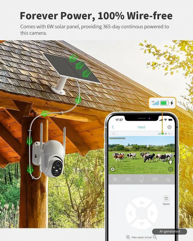 Alt view image 5 of 7 - 4G LTE Cellular Security Camera Includes SIM Card(Support Verizon/AT&T/T-Mobile), 2K Solar Outdoor Cam Wireless Without WiFi Needed, 360° Live View, Color Night Vision