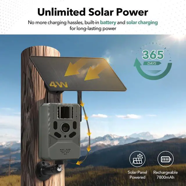 Alt view image 6 of 7 - Cellular Trail Camera 4G Unlimited Data Plan Built-in SIM Card 2K Live Feed Game Camera 0.2s Trigger Solar Powered Trail Camera with Night Vision Motion Activated Waterproof IP66