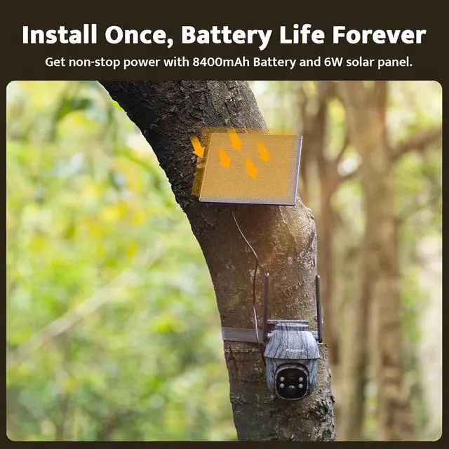 Alt view image 3 of 7 - 4G LTE Cellular Trail Camera Outdoor Wireless,360° Security Game Camera with Solar, 2k Night Vision, Motion Activated IP66 Waterproof, Sends Picture to Cell Phone