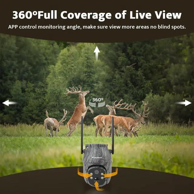 Alt view image 4 of 7 - 4G LTE Cellular Trail Camera Outdoor Wireless,360° Security Game Camera with Solar, 2k Night Vision, Motion Activated IP66 Waterproof, Sends Picture to Cell Phone