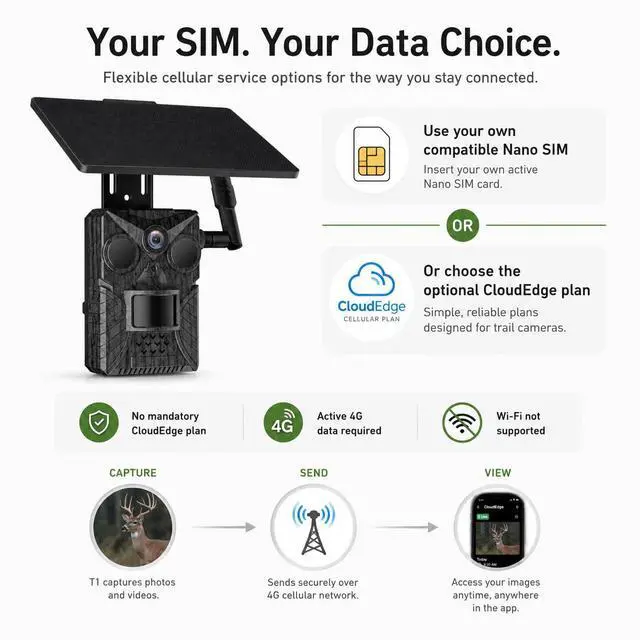 Alt view image 4 of 7 - 4G LTE Trail Camera with Solar Panel, 33MP Photos&2K Video, No WiFi Cellular Game Camera with You Own SIM Support, AI Wildlife Detection, Remote APP Access for Deer Hunting, Farm&Outdoor Security