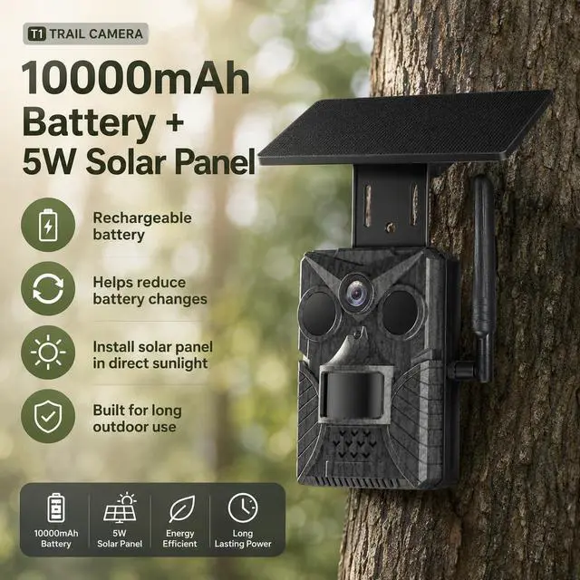 Alt view image 7 of 7 - 4G LTE Trail Camera with Solar Panel, 33MP Photos&2K Video, No WiFi Cellular Game Camera with You Own SIM Support, AI Wildlife Detection, Remote APP Access for Deer Hunting, Farm&Outdoor Security
