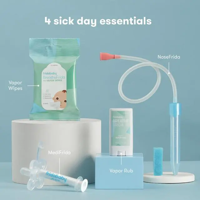 Alt view image 2 of 6 - Baby Sick Day Prep Kit, 4pc Set, Essentials Includes NoseFrida Nasal Aspirator, MediFrida Pacifier Medicine Dispenser, Breathefrida Vapor Chest Rub + Snot Wipes, Soothe Stuffy Noses for Babies